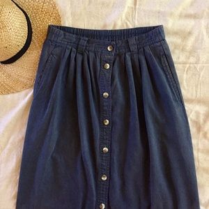 VINTAGE Denim Button Jean Midi Skirt